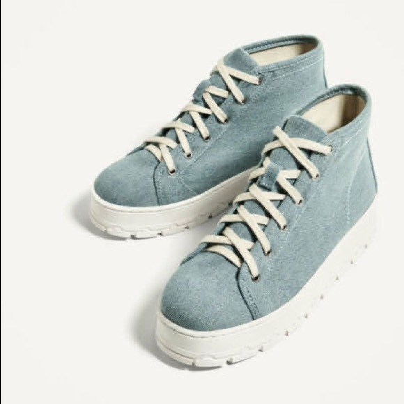 LAST🔥Zara Fabric Flatform Blue Ankle Boot Sneaker - Picture 2 of 5